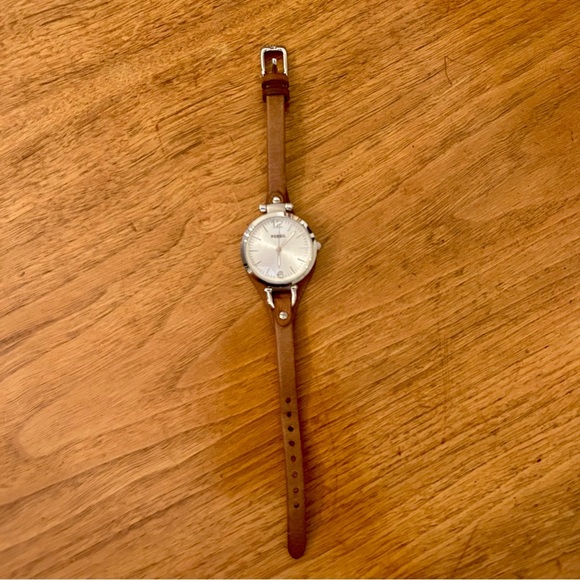 Fossil Leather and Silver Watch - Picture 2 of 9